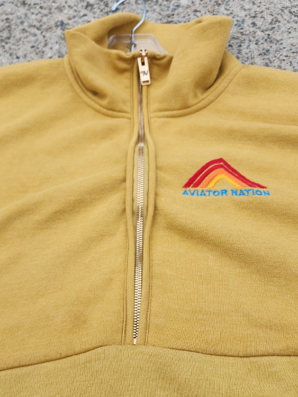 Aviator Nation Mountain Embroidery Half Zip Sweatshirt In Khaki Large - Picture 16 of 16